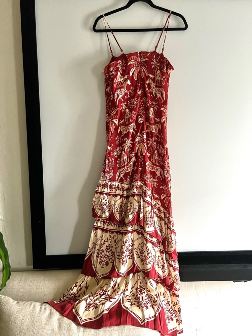FARM Rio Haras Printed Tiered Maxi Dress Size Medium NWT Red Off-White - Picture 7 of 16